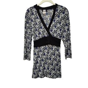 Studio 1940 Y2K Women's Sz M Geometric Babydoll Top Waist Tie 3/4 Sleeves